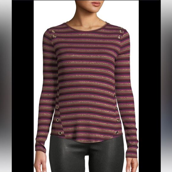 New Generation Love Gilly Striped Metallic Long-Sleeve Top Eyelet Details XS - Picture 1 of 15